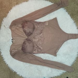Bláshe Los Angeles Sheer Mesh  Long Sleeve Body Suit Blush Small